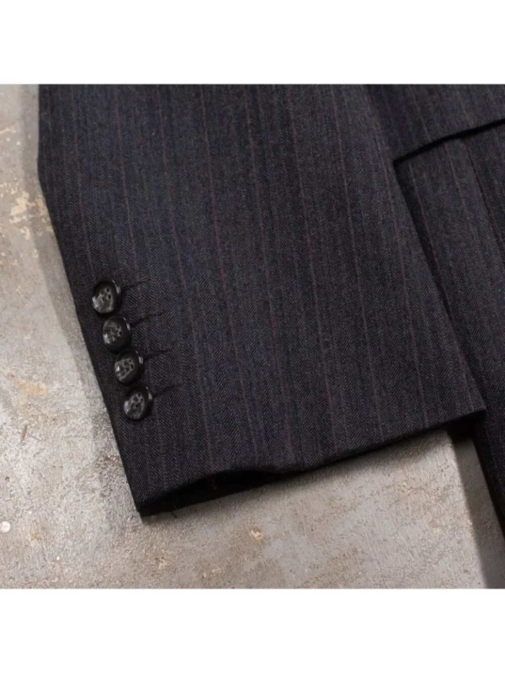 Vintage Bespoke Suit 80s Herringbone Striped England Wool 2pc Grey 48R 39x31